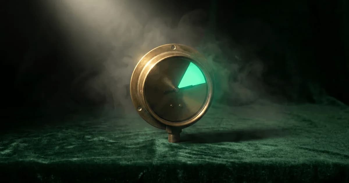 Brass pressure gauge with a glowing green dial, representing HEDIS performance tracking