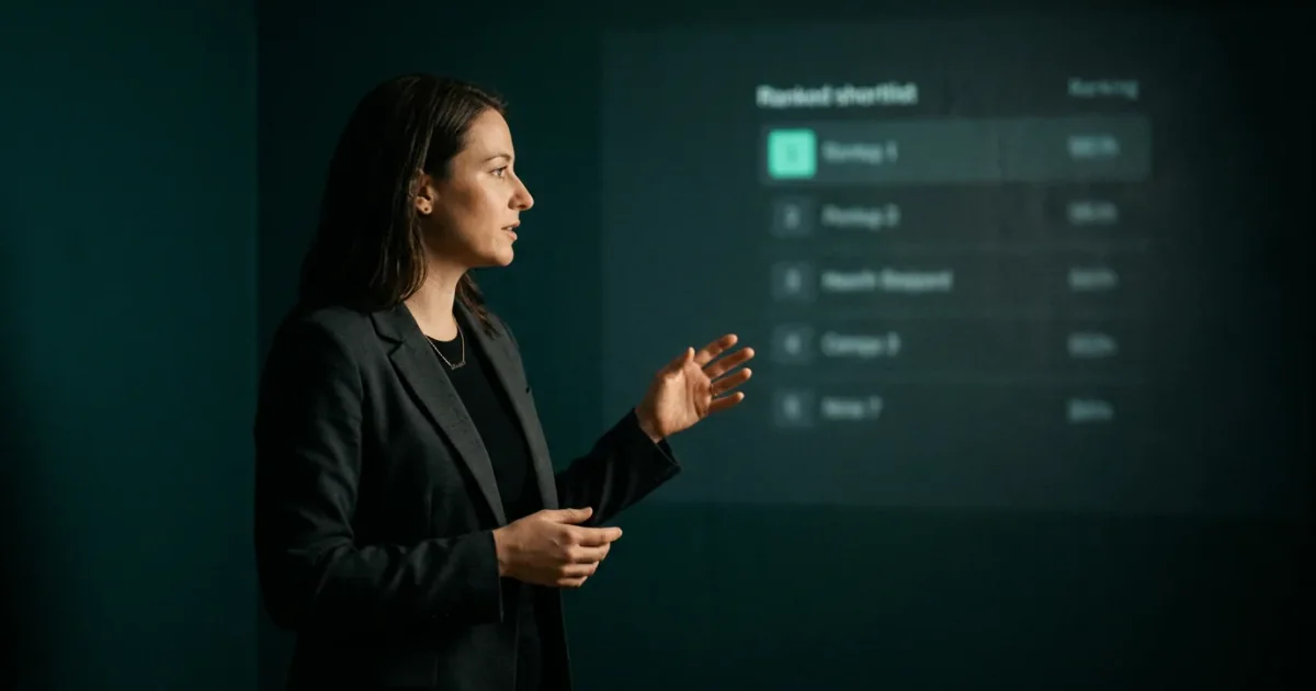 How AI Answer Engines Shortlist Healthcare Vendors AI answer engine synthesizing healthcare vendor content into a shortlist of recommended platforms
