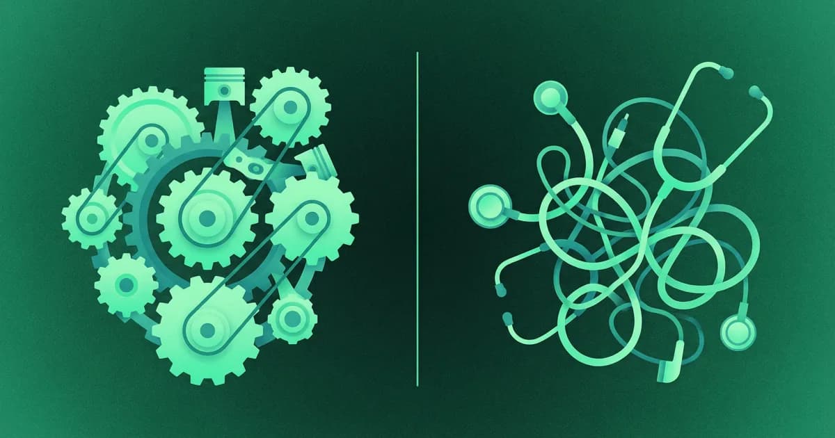 Why Operational AI is Finally Working in Healthcare (And Clinical AI Isn't) Operational AI versus clinical AI in healthcare showing workflow automation success compared to diagnostic challenges