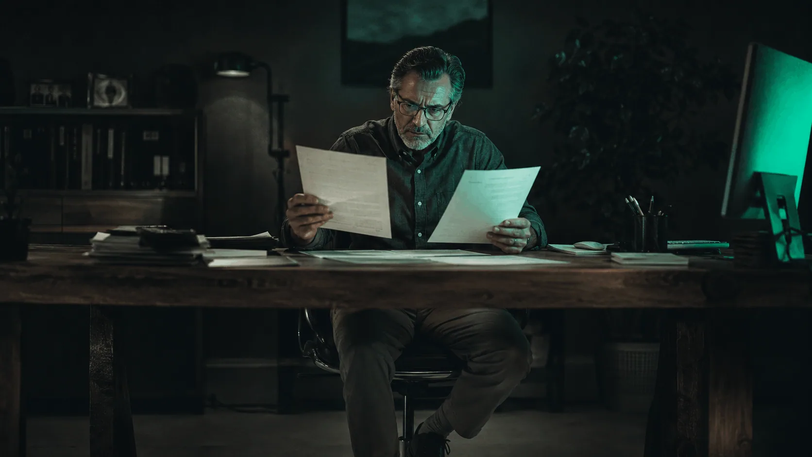 Prior authorization denial management: how to appeal faster and win more in 2026 Clinician at a dimly lit desk comparing a payer denial letter against supporting clinical documentation